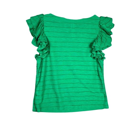 Anthropologie Emerald Green Flutter Ruffle Sleeve Blouse XS Preppy Old Money - Picture 4 of 9